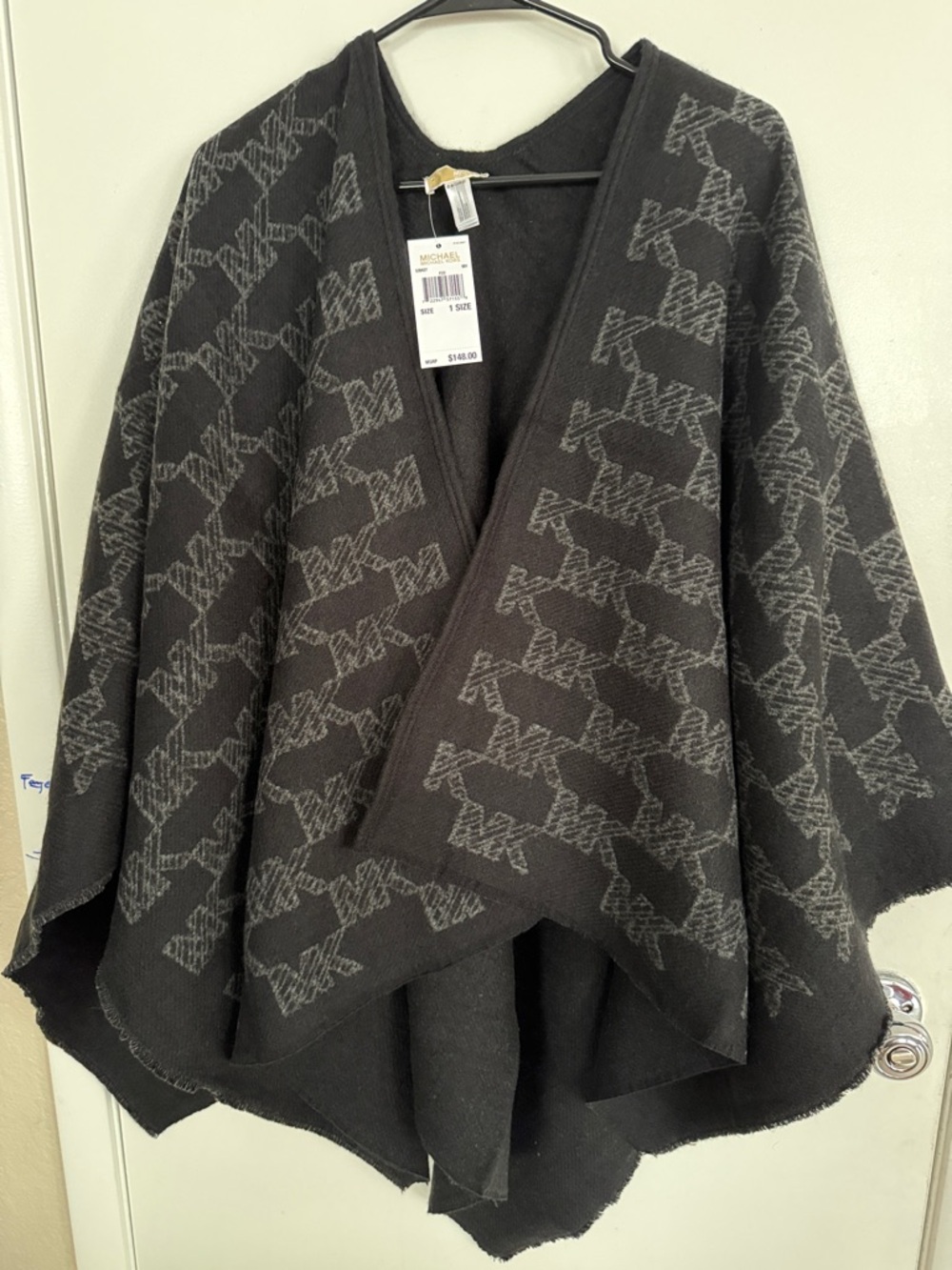 Black and Gray Patterned Knit Poncho
